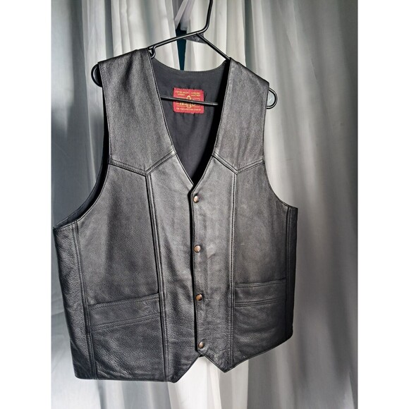 Men's MB ELITE Black Genuine Leather Motorcycle Riding Vest L-XL - Picture 5 of 14